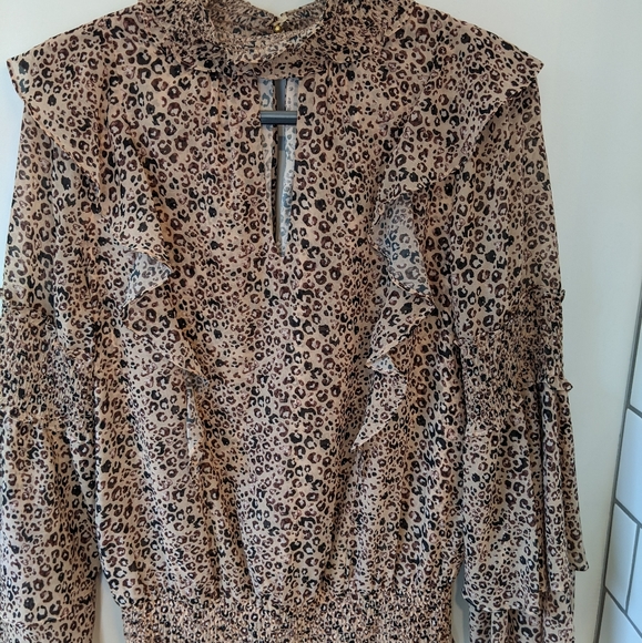 Parker Elliana Smocked Animal Print Leopard Blouson Mini Dress - Picture 2 of 7